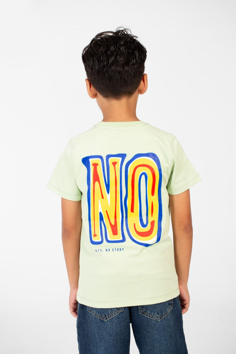 تي شيرت للأولاد بدون طباعة من الأمام والخلف بأكمام قصيرة ورقبة دائرية