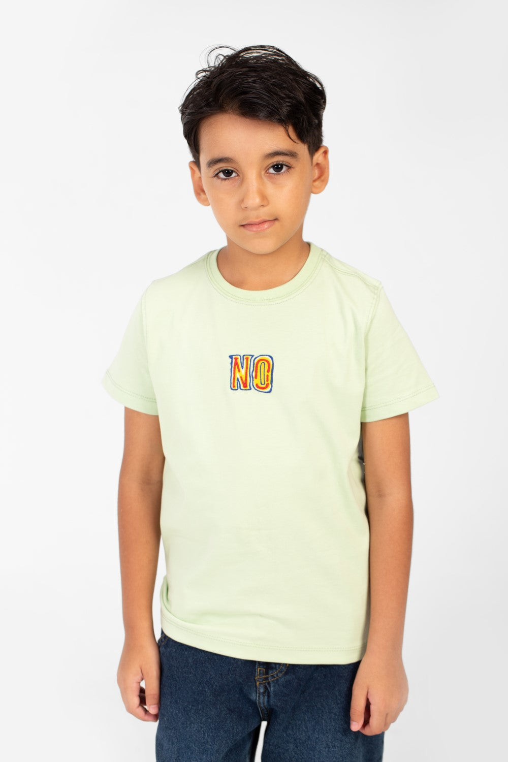 تي شيرت للأولاد بدون طباعة من الأمام والخلف بأكمام قصيرة ورقبة دائرية