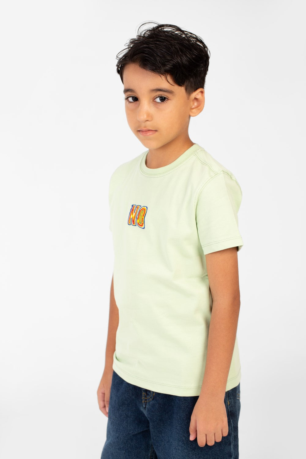 تي شيرت للأولاد بدون طباعة من الأمام والخلف بأكمام قصيرة ورقبة دائرية