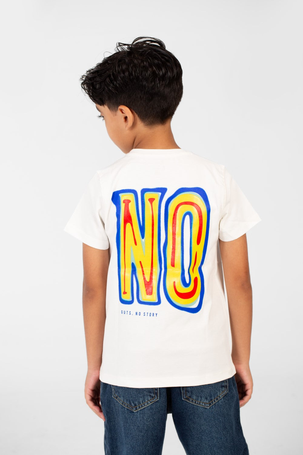 تي شيرت للأولاد بدون طباعة من الأمام والخلف بأكمام قصيرة ورقبة دائرية