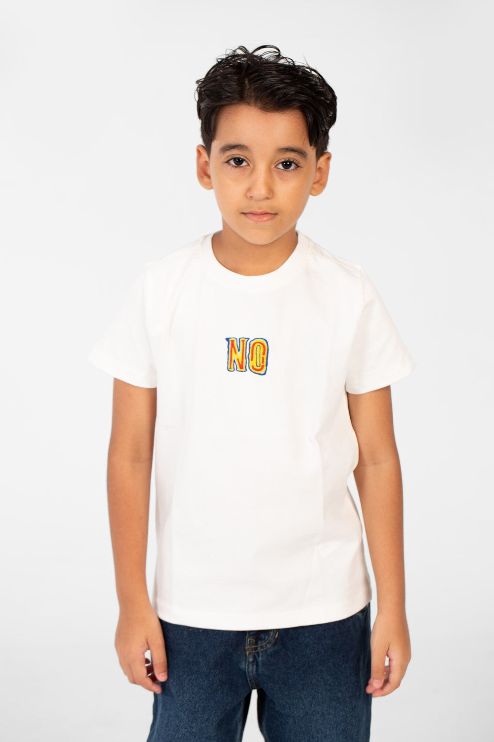 تي شيرت للأولاد بدون طباعة من الأمام والخلف بأكمام قصيرة ورقبة دائرية