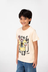 تي شيرت بأكمام قصيرة وطبعة أمامية للأولاد