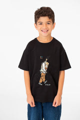 Boy's Summer Melton Oversized Half Sleeve Front Print T-Shirt