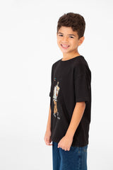 Boy's Summer Melton Oversized Half Sleeve Front Print T-Shirt