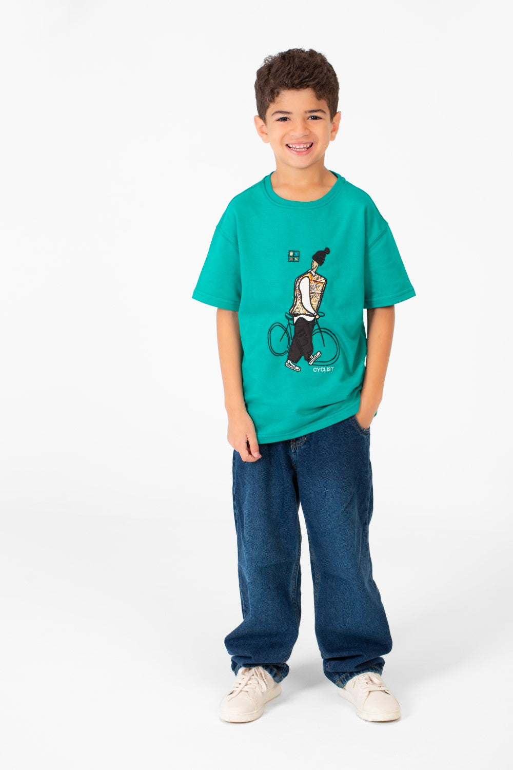 Boy's Summer Melton Oversized Half Sleeve Front Print T-Shirt