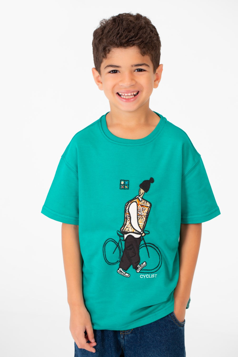 Boy's Summer Melton Oversized Half Sleeve Front Print T-Shirt