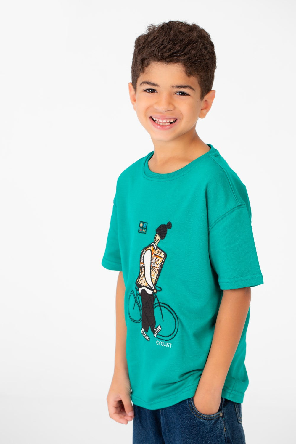Boy's Summer Melton Oversized Half Sleeve Front Print T-Shirt