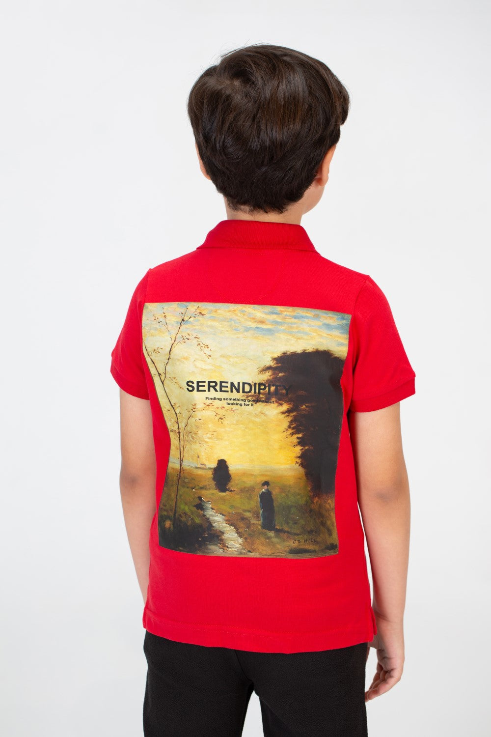 تي شيرت بولو للأولاد بأكمام قصيرة وطبعة مميزة على الظهر