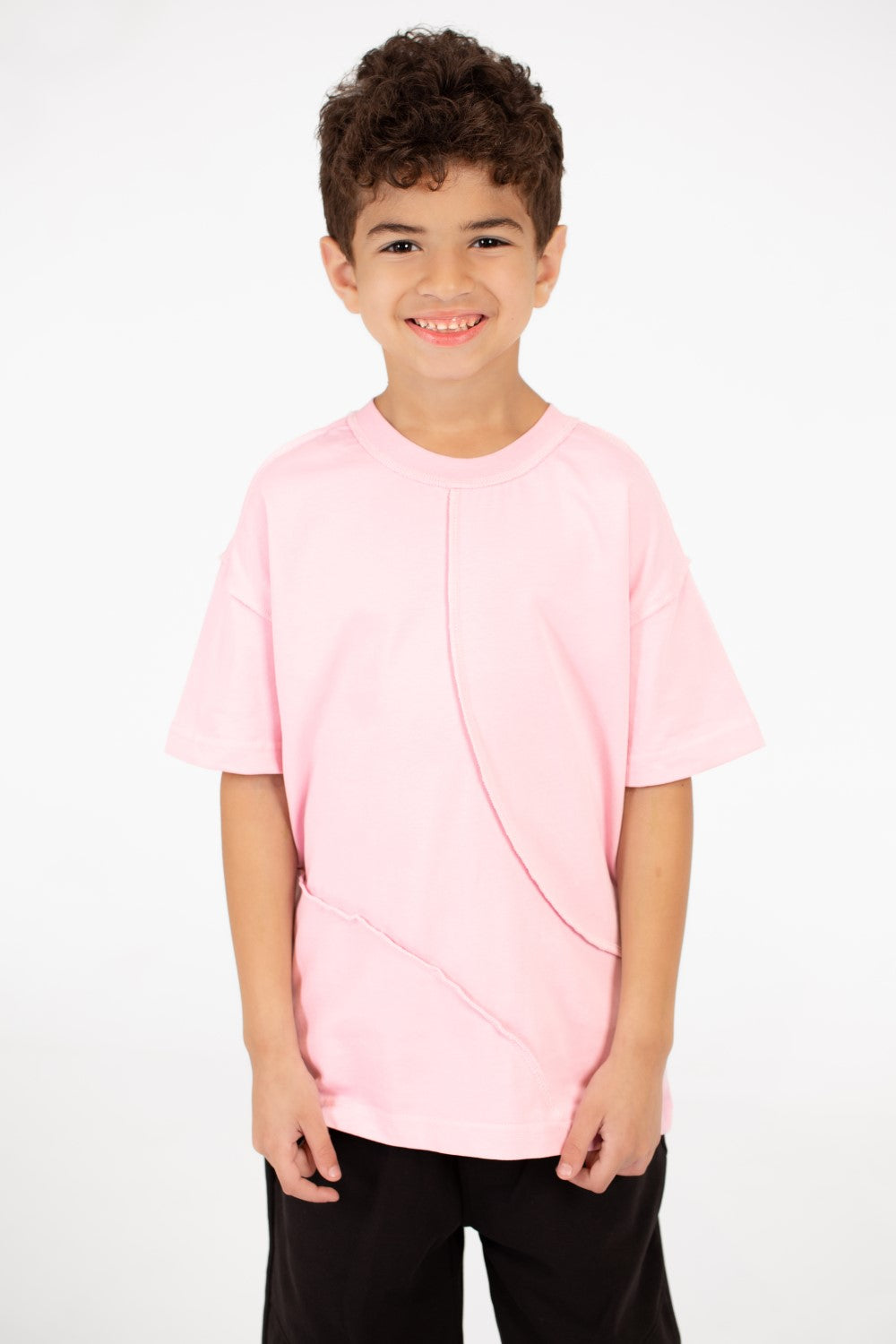 تي شيرت عصري كبير الحجم للأولاد برقبة دائرية