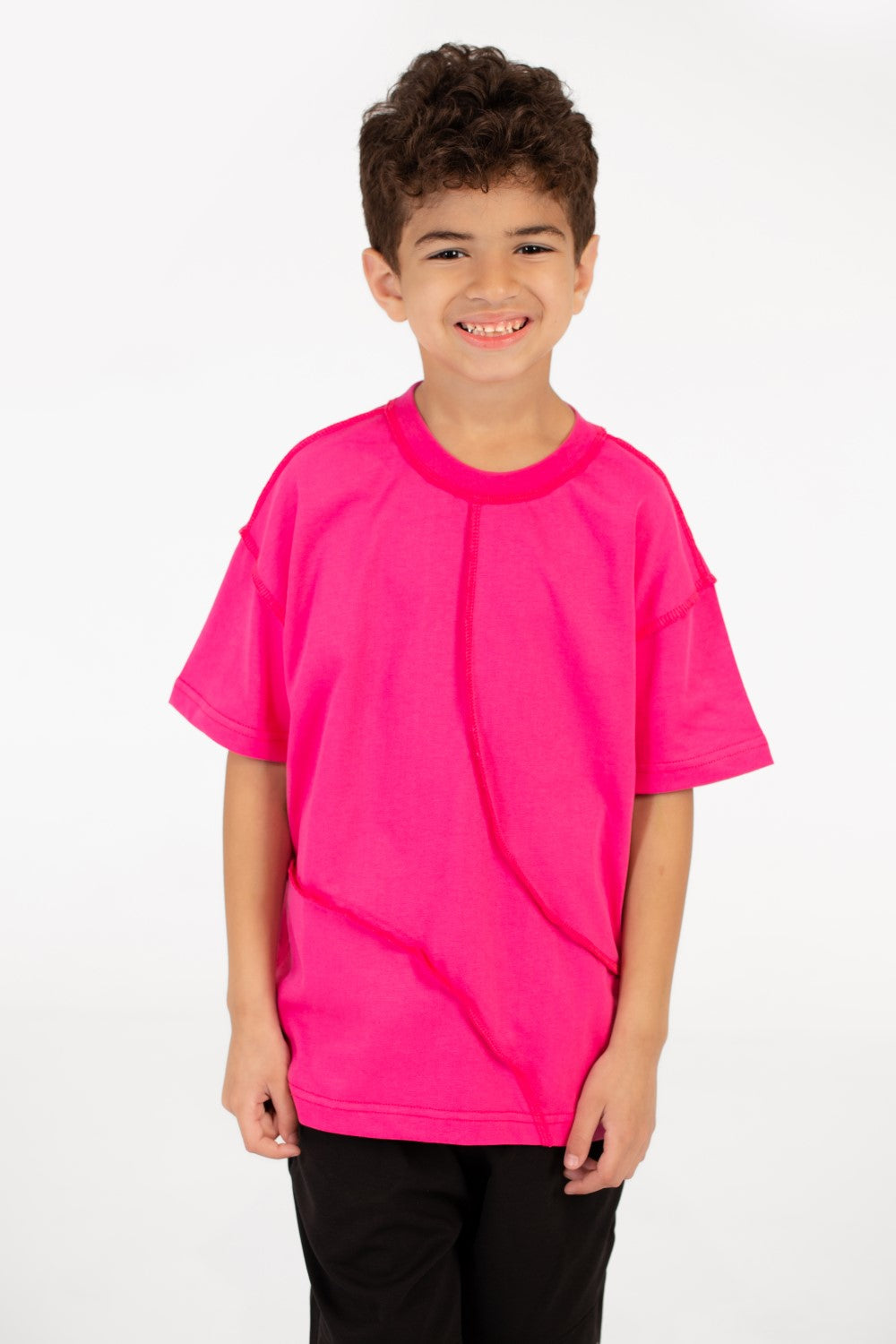 تي شيرت عصري كبير الحجم للأولاد برقبة دائرية