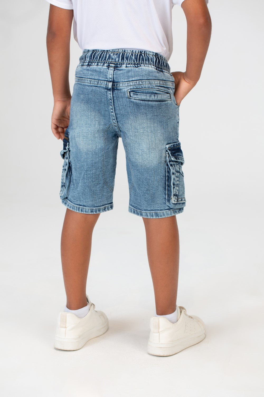 بنطلون جينز للأولاد مستعمل، شورت كاجوال مع جيوب جانبية وسحاب على الجانب