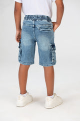 بنطلون جينز للأولاد مستعمل، شورت كاجوال مع جيوب جانبية وسحاب على الجانب