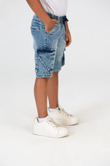 بنطلون جينز للأولاد مستعمل، شورت كاجوال مع جيوب جانبية وسحاب على الجانب