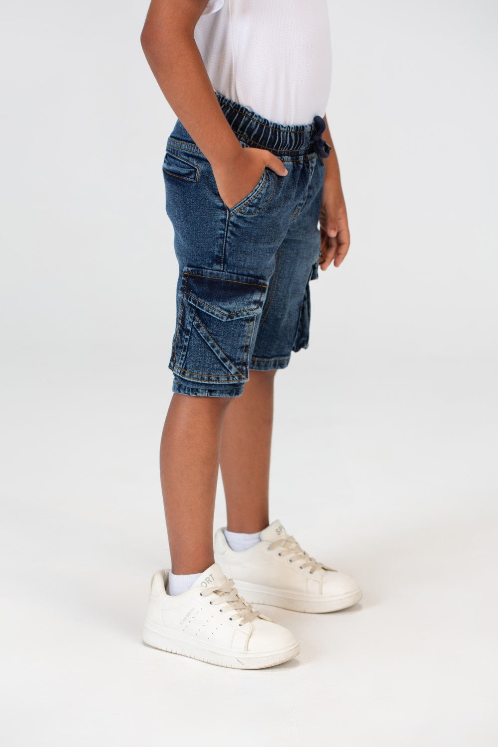 بنطلون جينز للأولاد مستعمل، شورت كاجوال مع جيوب جانبية وسحاب على الجانب