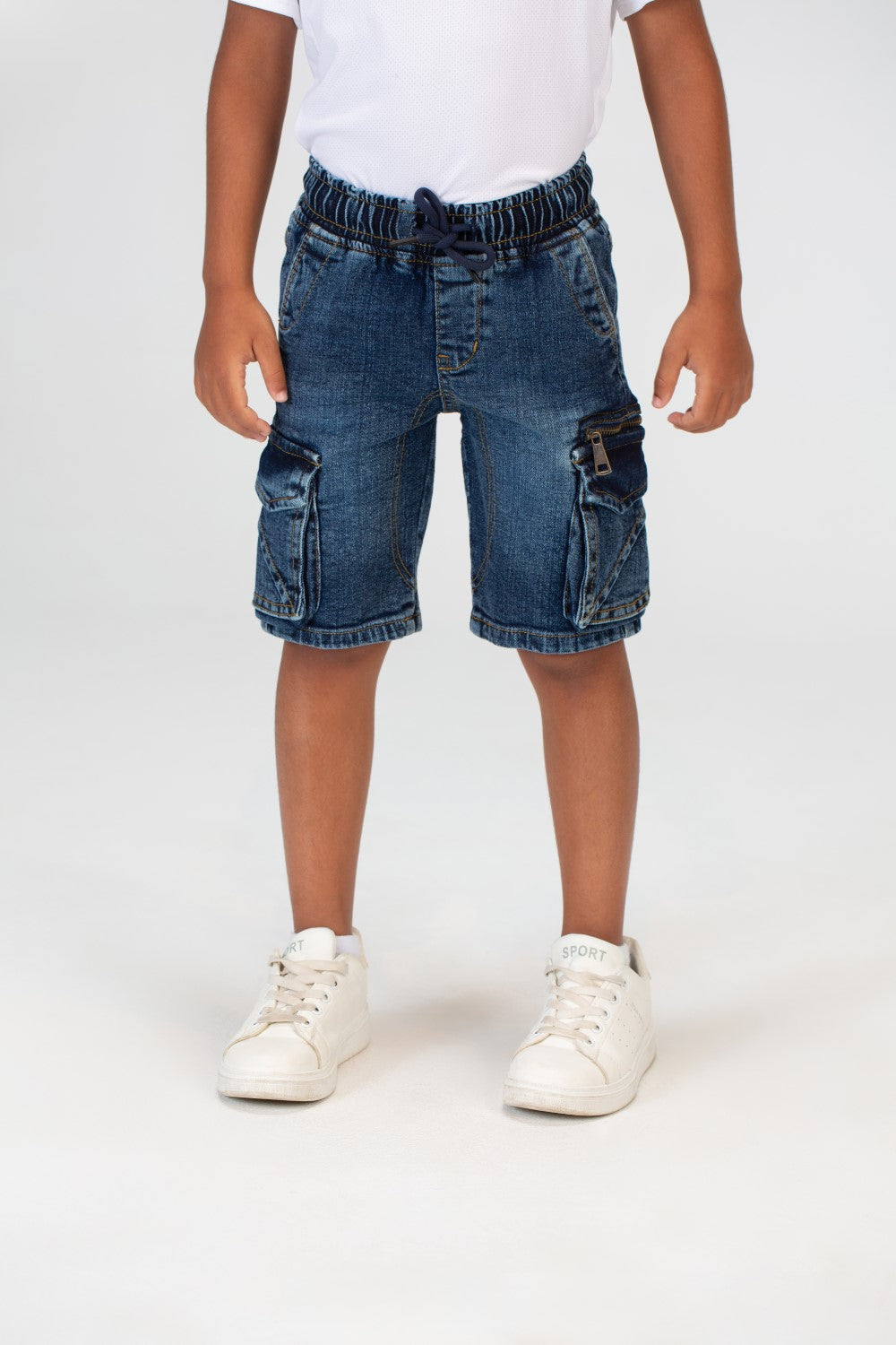 بنطلون جينز للأولاد مستعمل، شورت كاجوال مع جيوب جانبية وسحاب على الجانب