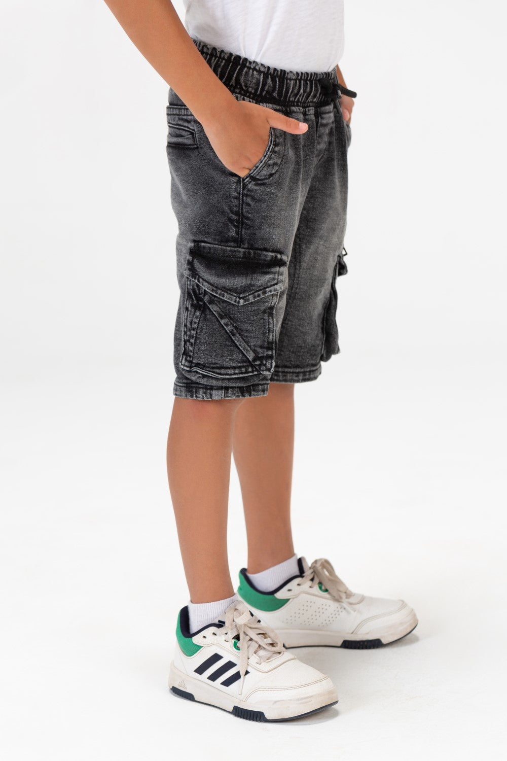 بنطلون جينز للأولاد مستعمل، شورت كاجوال مع جيوب جانبية وسحاب على الجانب