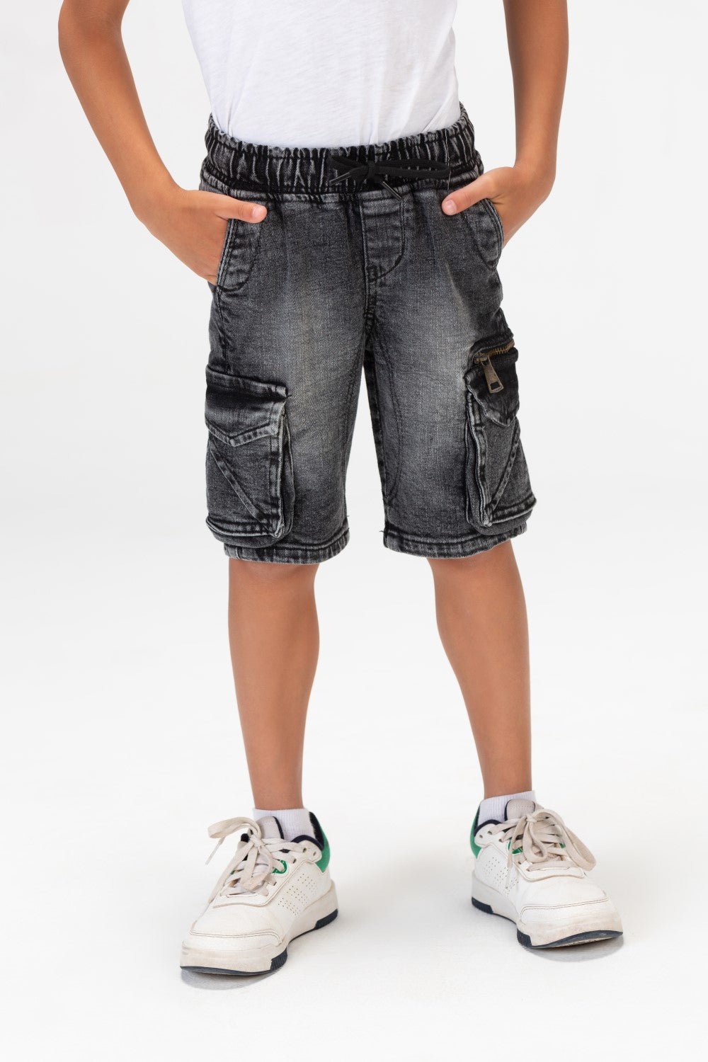 بنطلون جينز للأولاد مستعمل، شورت كاجوال مع جيوب جانبية وسحاب على الجانب