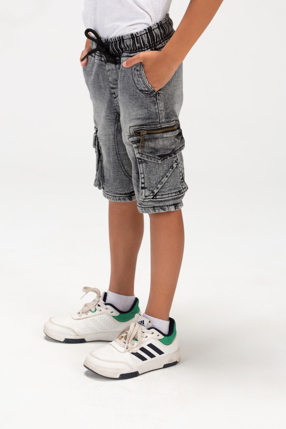 بنطلون جينز للأولاد مستعمل، شورت كاجوال مع جيوب جانبية وسحاب على الجانب