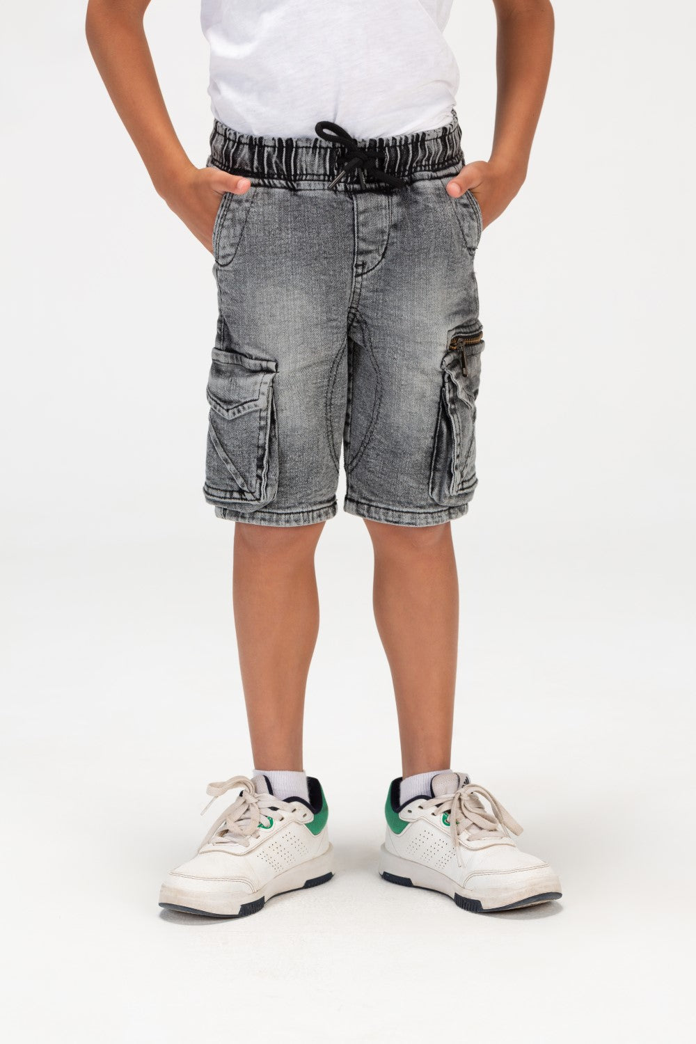 بنطلون جينز للأولاد مستعمل، شورت كاجوال مع جيوب جانبية وسحاب على الجانب