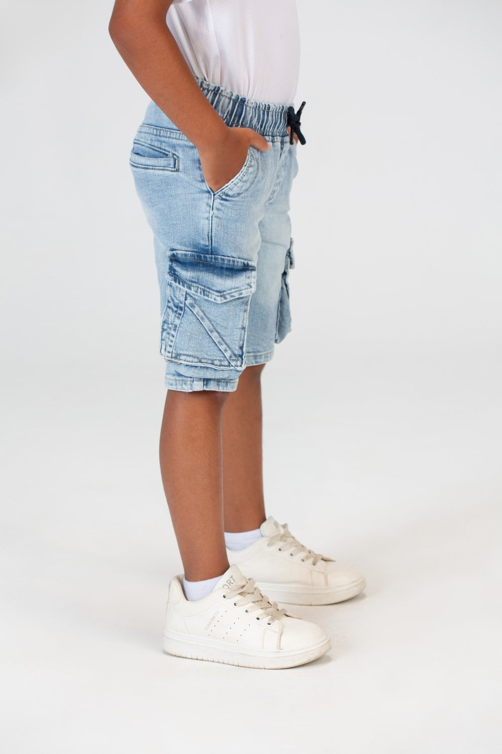 بنطلون جينز للأولاد مستعمل، شورت كاجوال مع جيوب جانبية وسحاب على الجانب