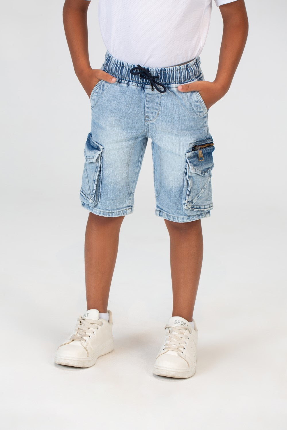 بنطلون جينز للأولاد مستعمل، شورت كاجوال مع جيوب جانبية وسحاب على الجانب