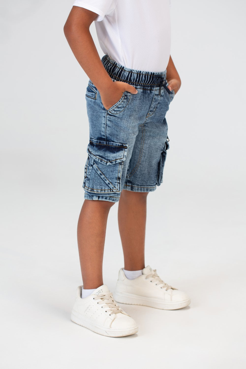 بنطلون جينز للأولاد مستعمل، شورت كاجوال مع جيوب جانبية وسحاب على الجانب