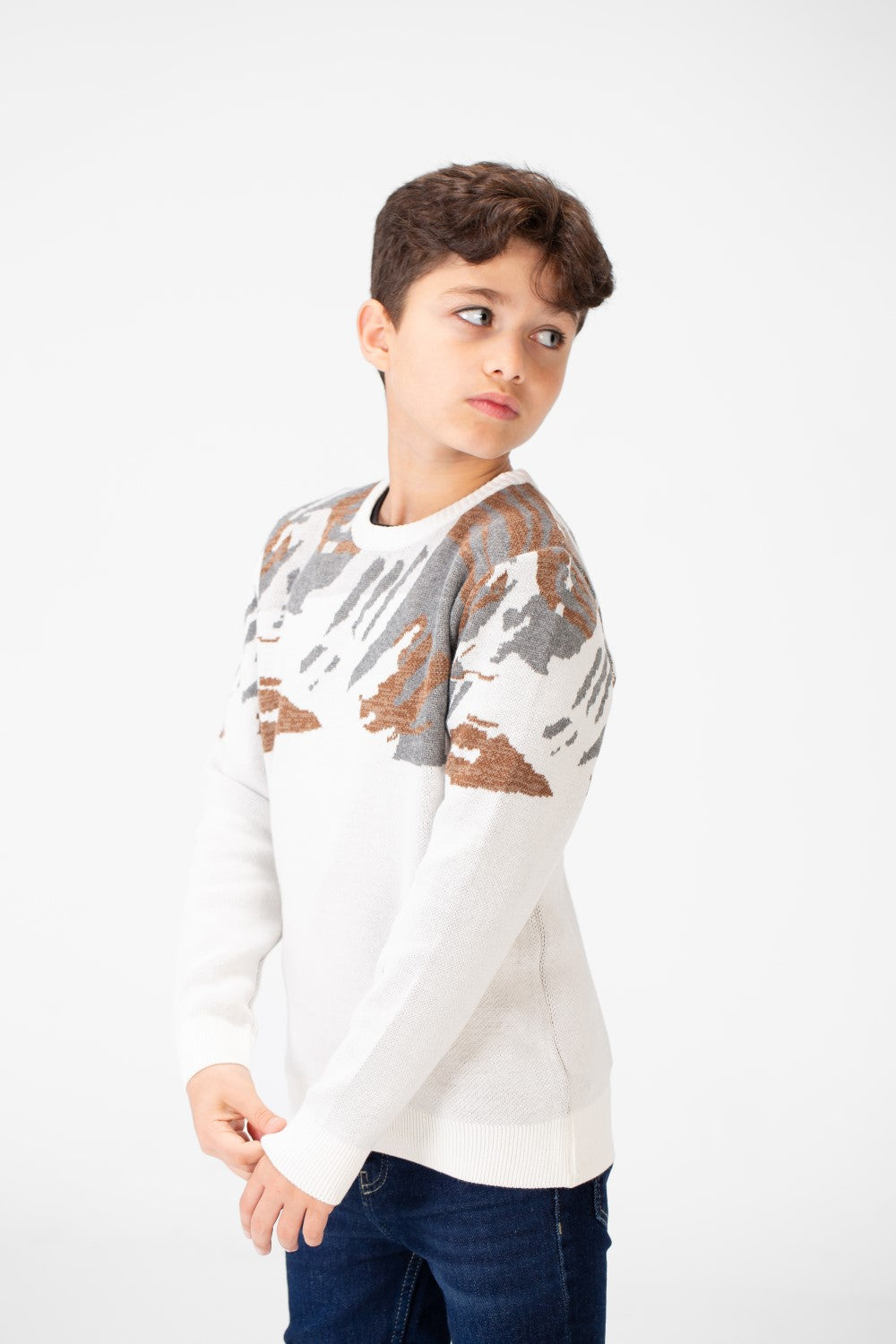 بلوفر جاكار بأكمام طويلة ورقبة دائرية للأولاد