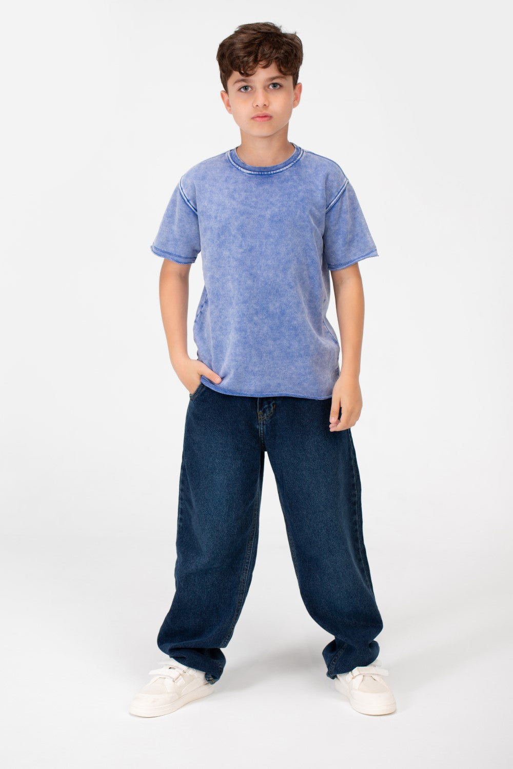تي شيرت أساسي مغسول بأكمام نصفية للأولاد