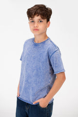تي شيرت أساسي مغسول بأكمام نصفية للأولاد
