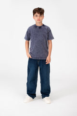 تي شيرت أساسي مغسول برقبة دائرية للأولاد