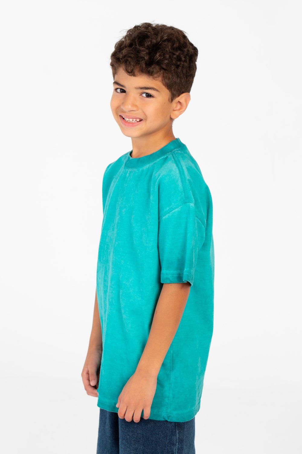تي شيرت صيفي أساسي كبير الحجم للأولاد بأكمام نصفية