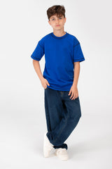 تي شيرت أساسي كبير الحجم للأولاد بأكمام نصفية