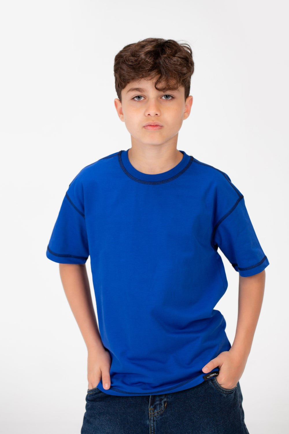 تي شيرت أساسي كبير الحجم للأولاد بأكمام نصفية
