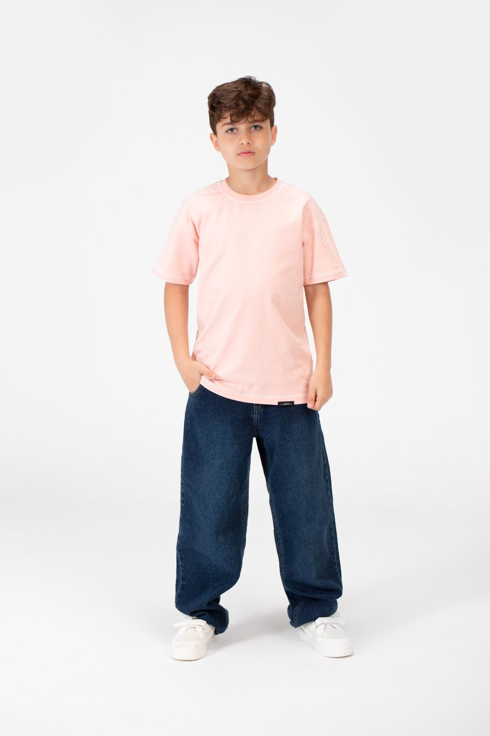 تي شيرت أساسي كبير الحجم للأولاد بأكمام نصفية