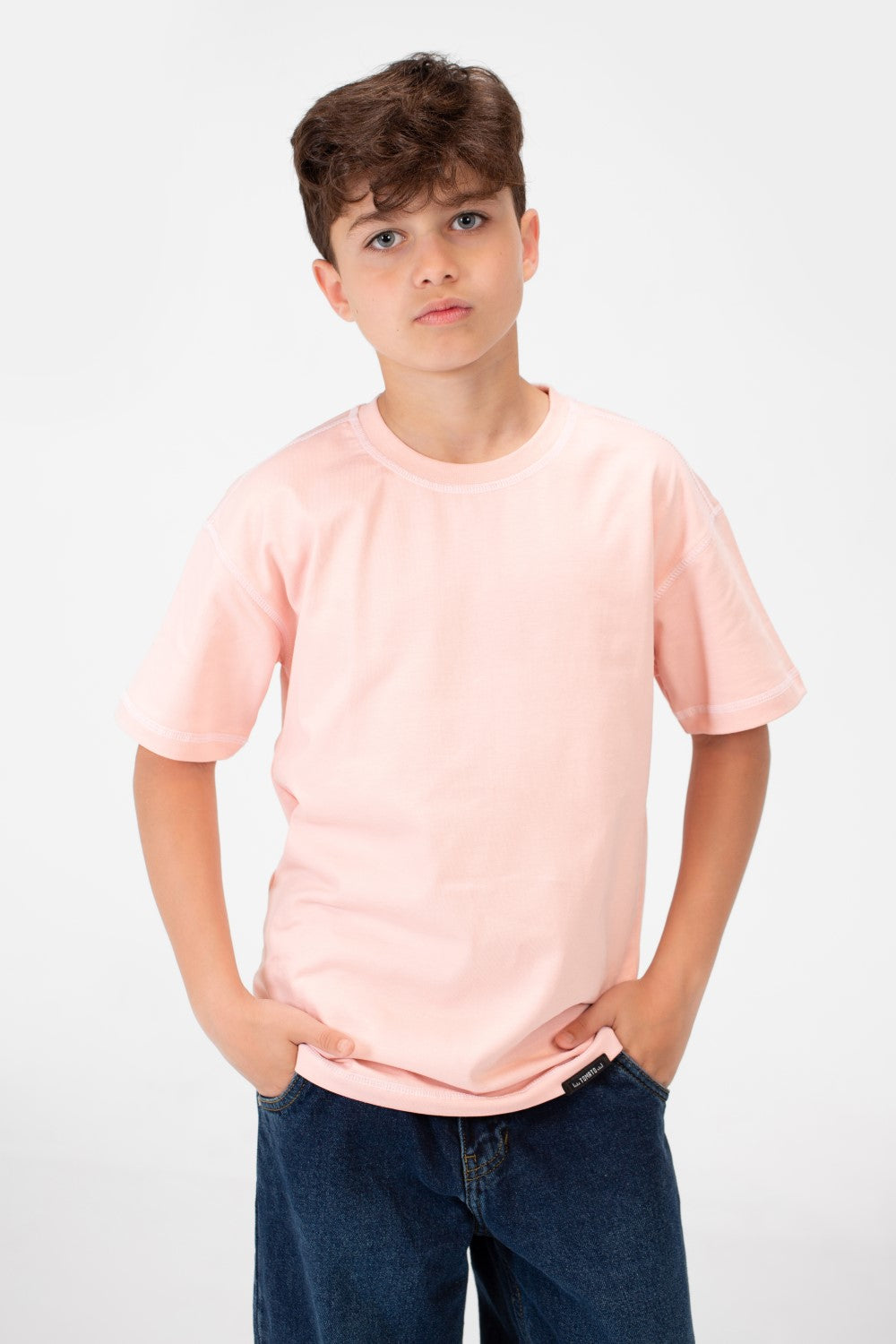 تي شيرت أساسي كبير الحجم للأولاد بأكمام نصفية