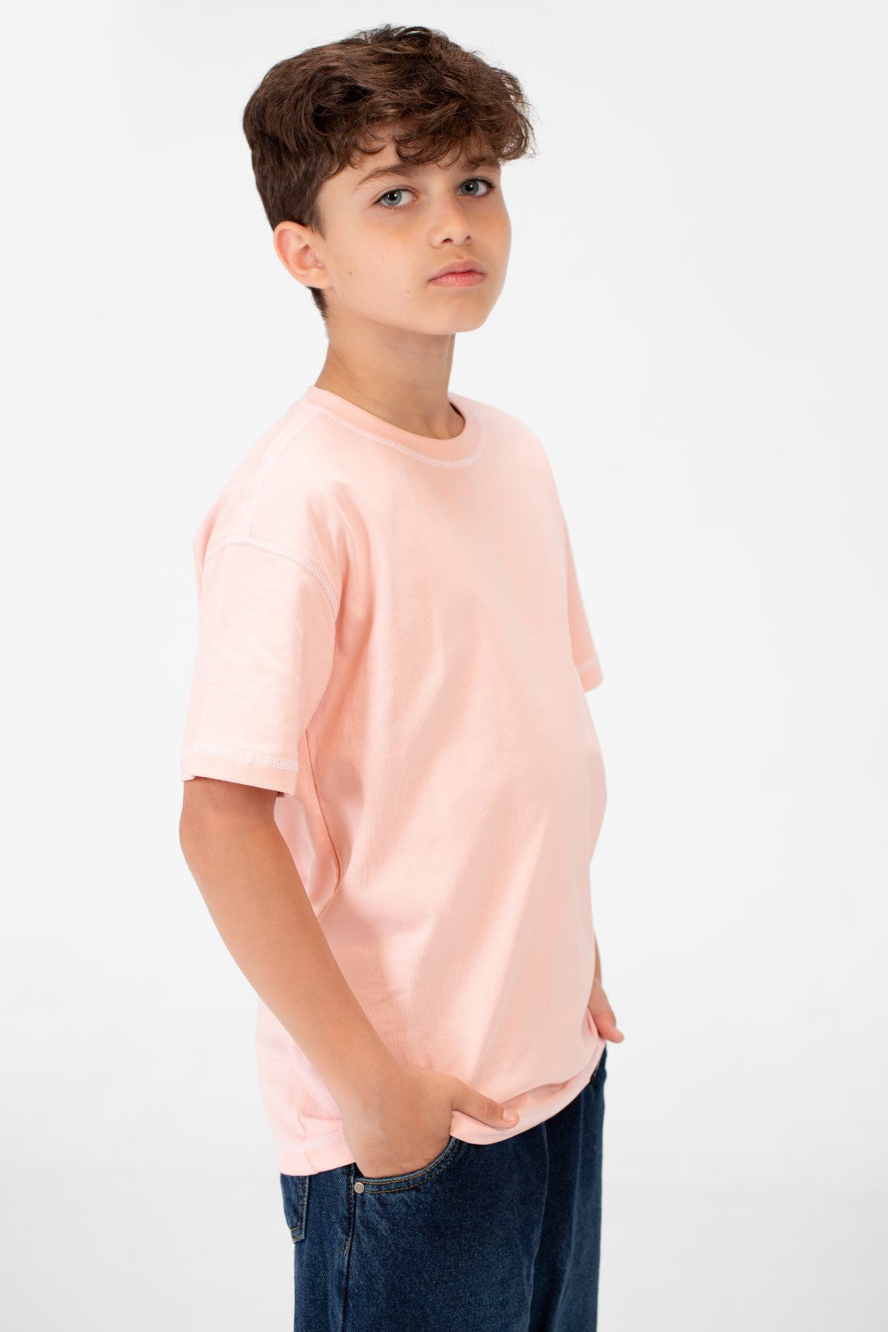 تي شيرت أساسي كبير الحجم للأولاد بأكمام نصفية