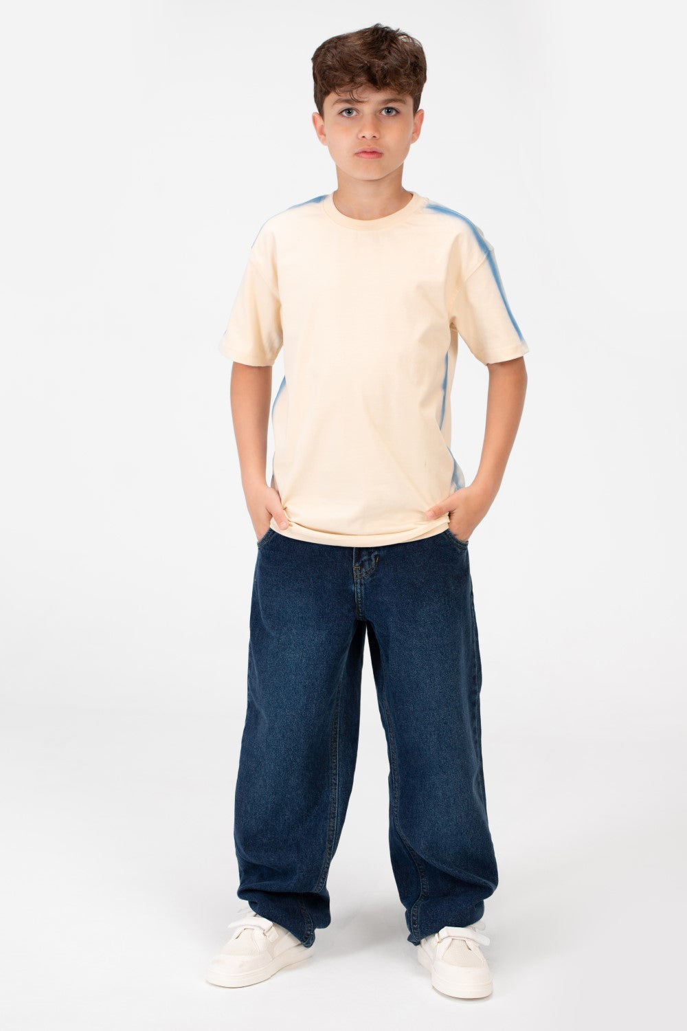 تي شيرت أساسي كبير الحجم للأولاد برقبة دائرية