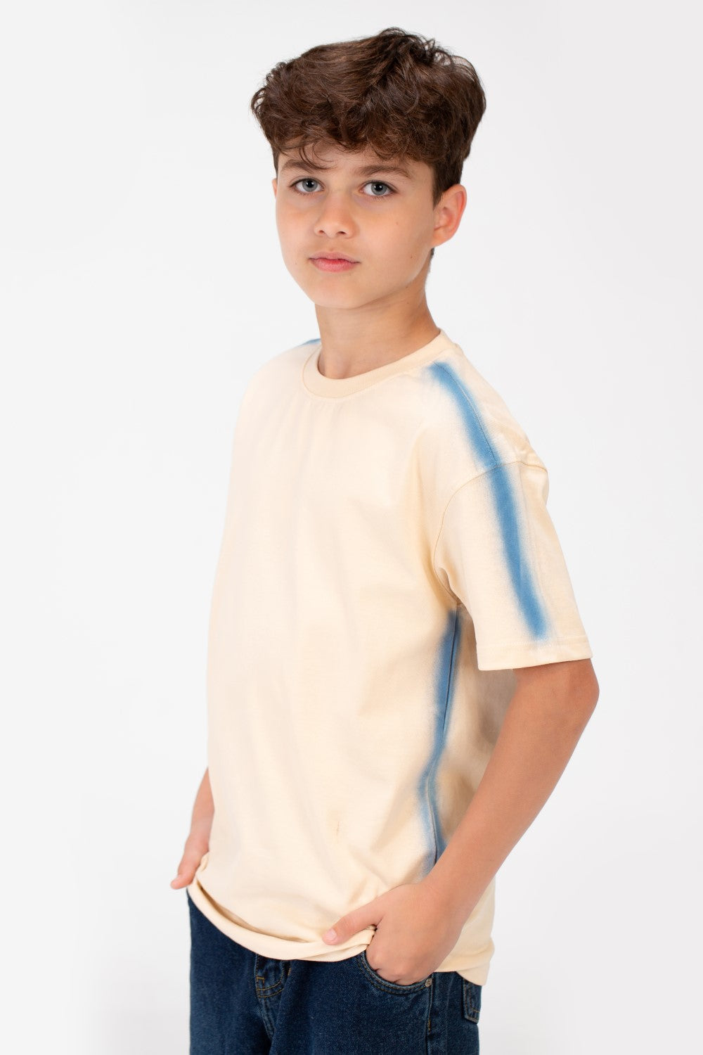 تي شيرت أساسي كبير الحجم للأولاد برقبة دائرية