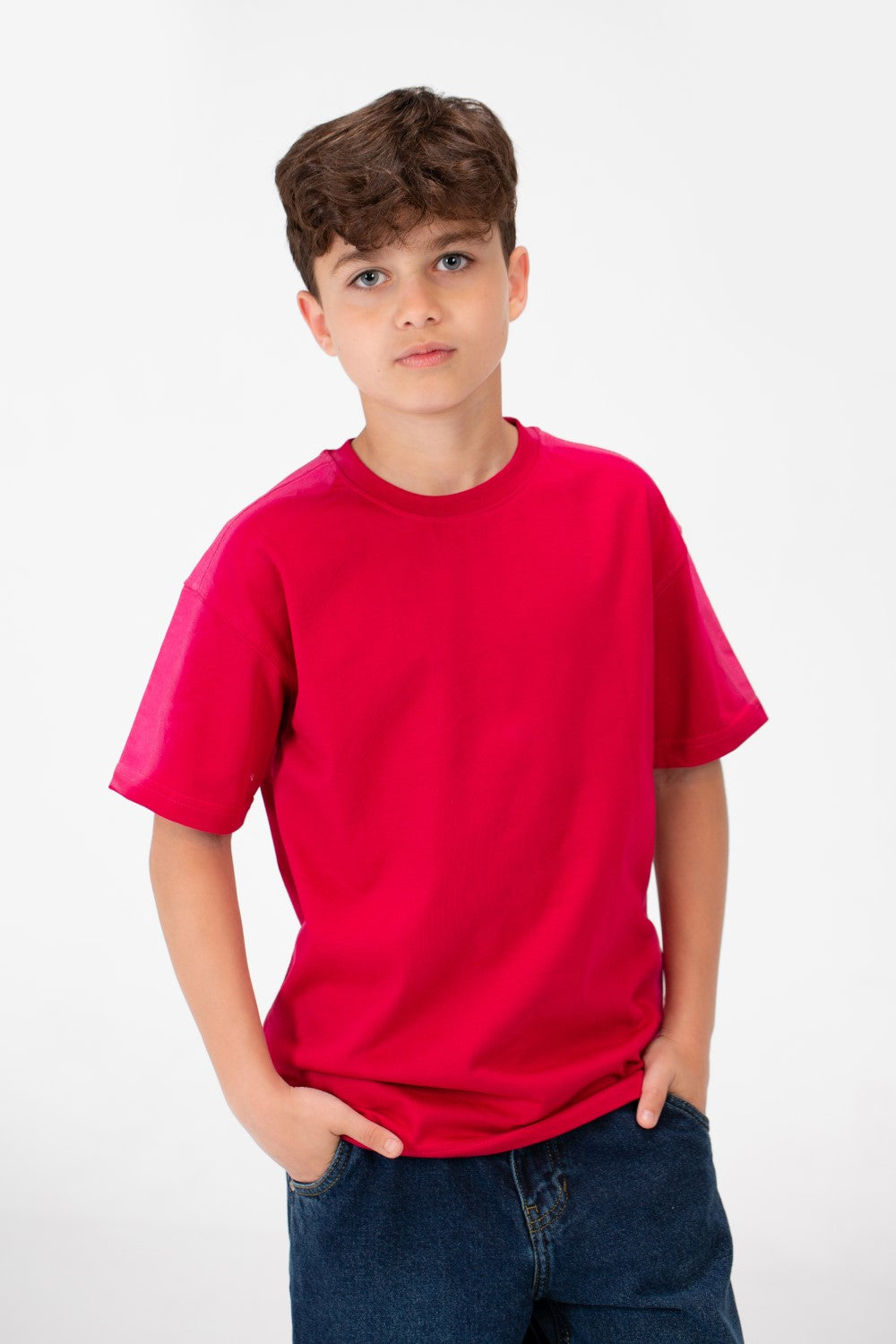 تي شيرت أساسي كبير الحجم للأولاد برقبة دائرية