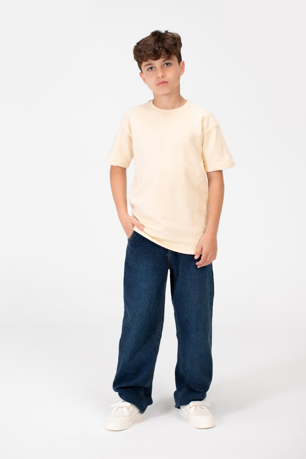 تي شيرت كبير الحجم للأولاد برقبة دائرية