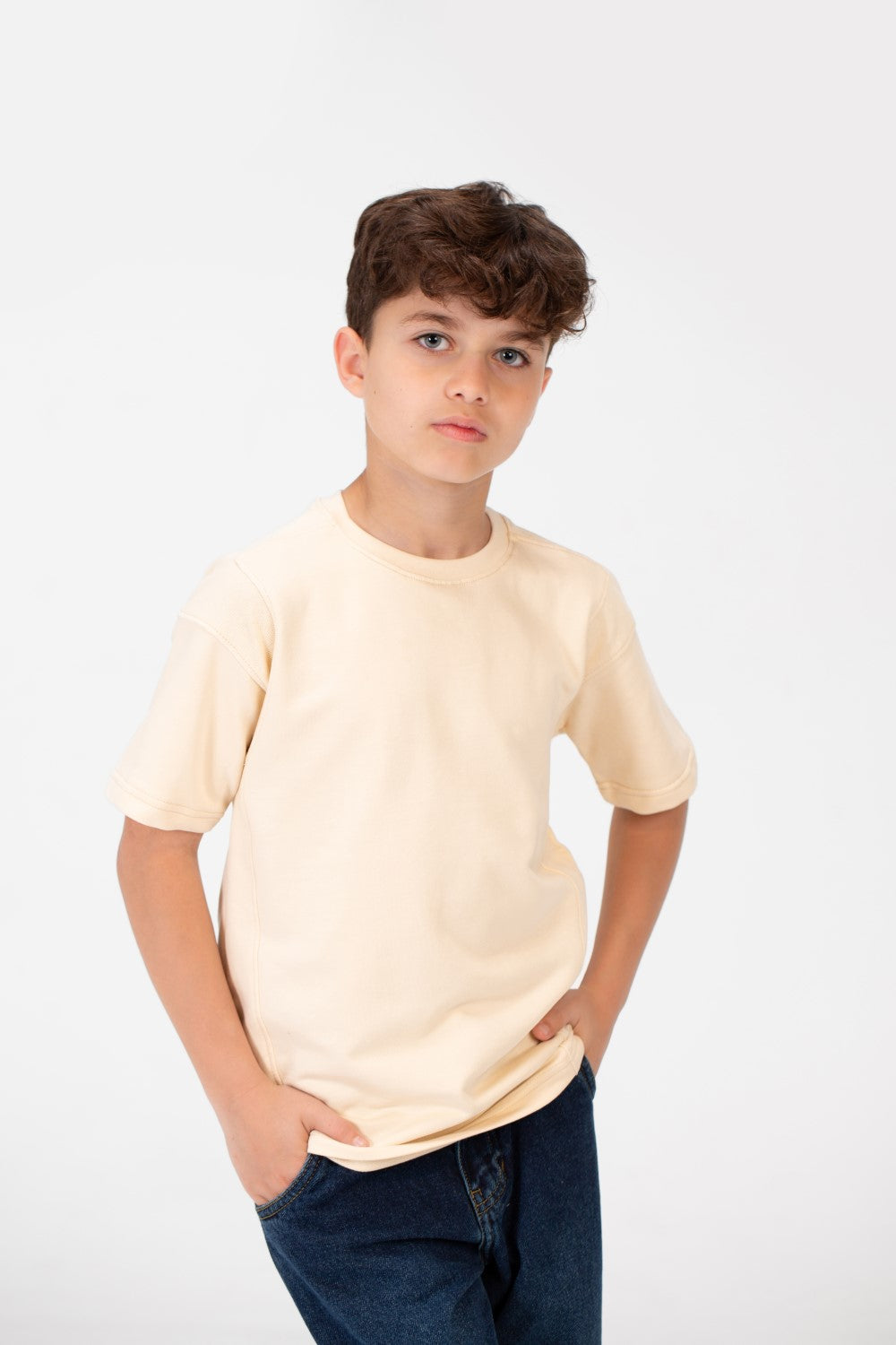 تي شيرت كبير الحجم للأولاد برقبة دائرية