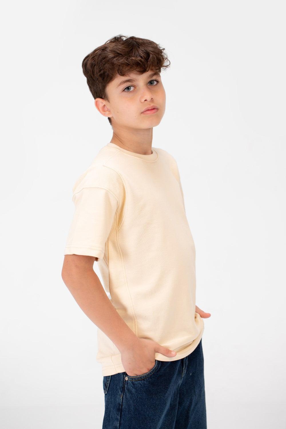 تي شيرت كبير الحجم للأولاد برقبة دائرية