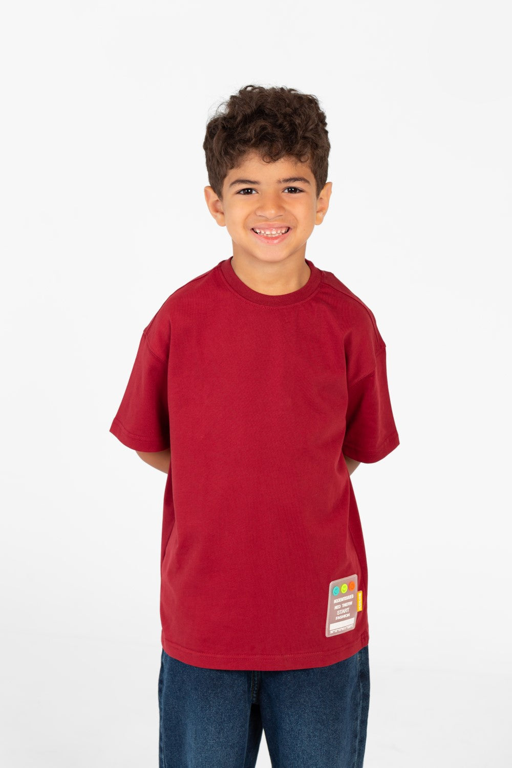 تي شيرت أساسي كبير الحجم للأولاد بأكمام نصفية