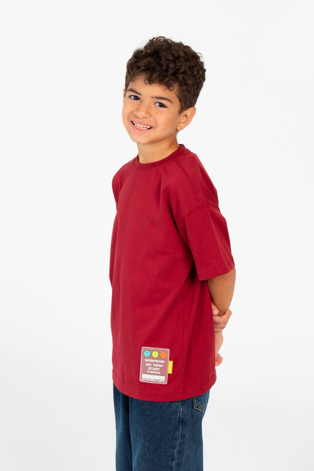 تي شيرت أساسي كبير الحجم للأولاد بأكمام نصفية