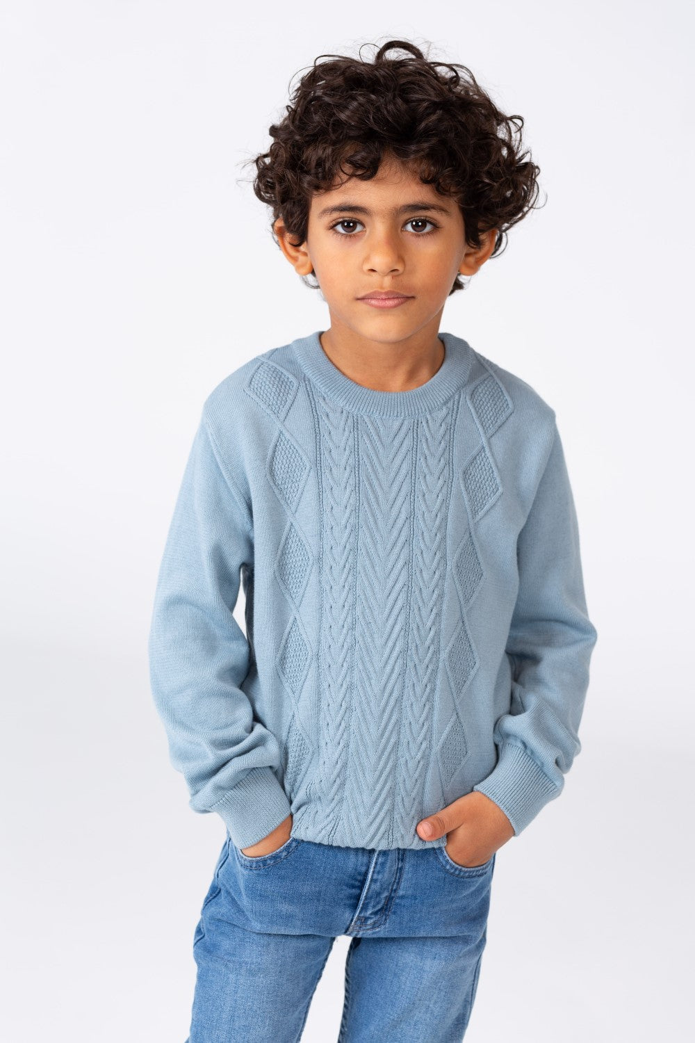 بلوفر للأولاد برقبة دائرية وأكمام طويلة مصنوع من مادة قابلة للتنفس