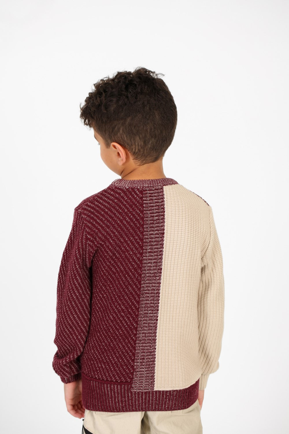 بلوفر صوف محبوك بأكمام طويلة من القطن للأولاد بنصفين ونصف