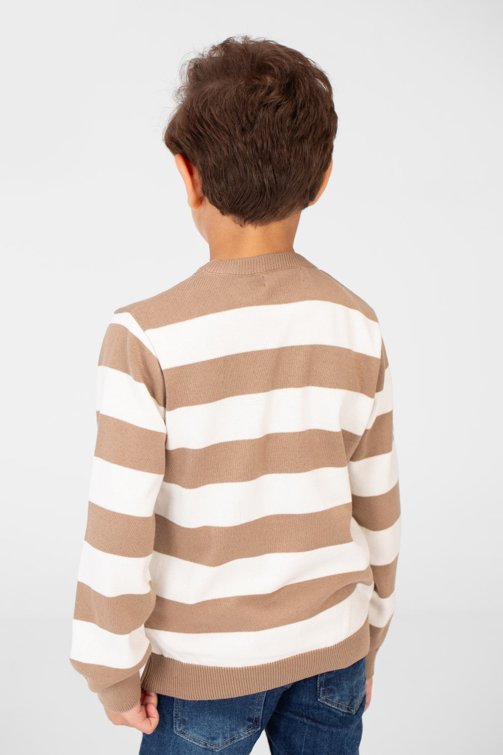 سترة قطنية مخططة للأولاد برقبة دائرية وأكمام طويلة