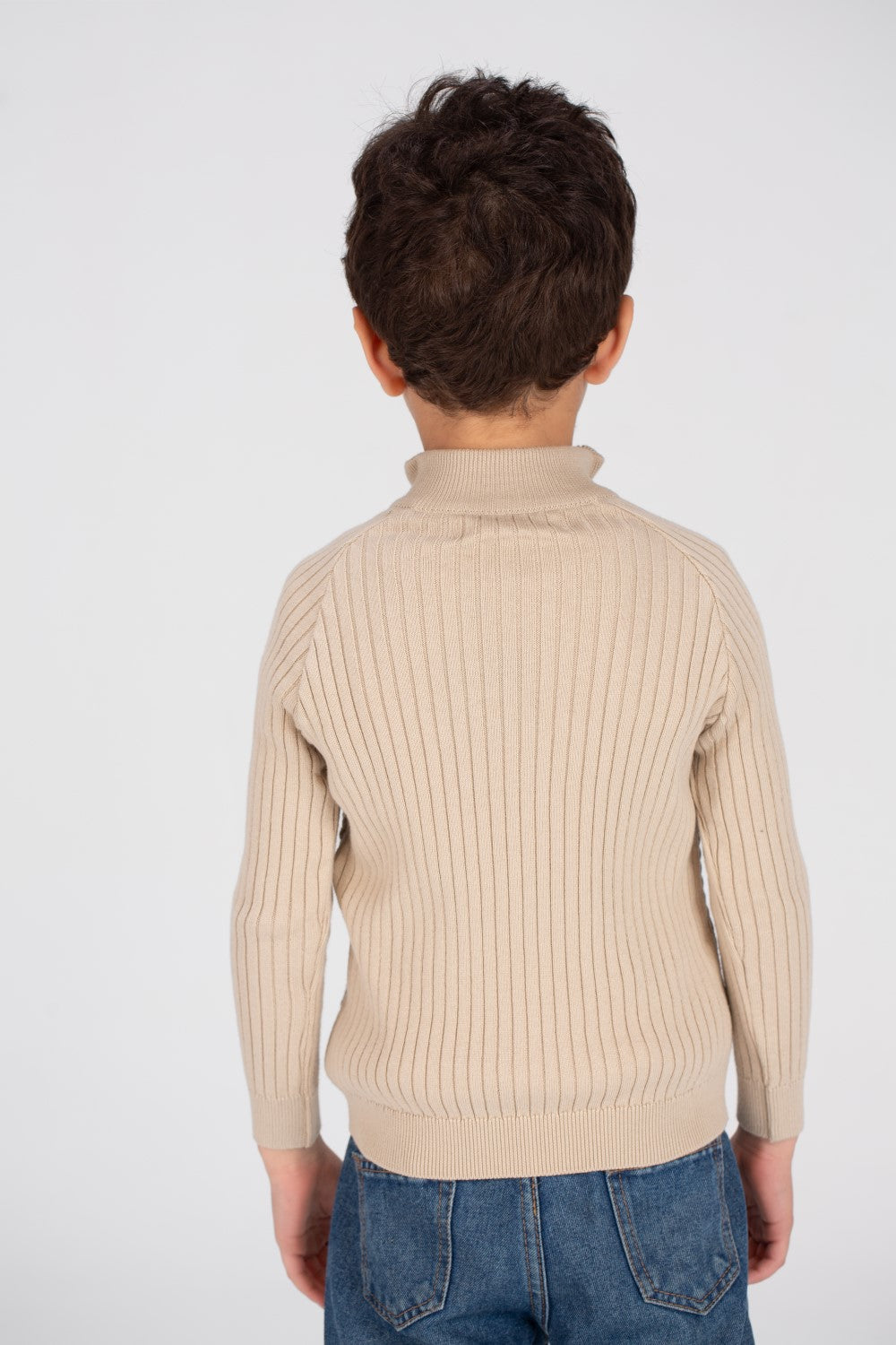 بلوفر صوف أساسي مبطن بسحاب كامل للأولاد بتصميم SlimFit وتصميم فريد