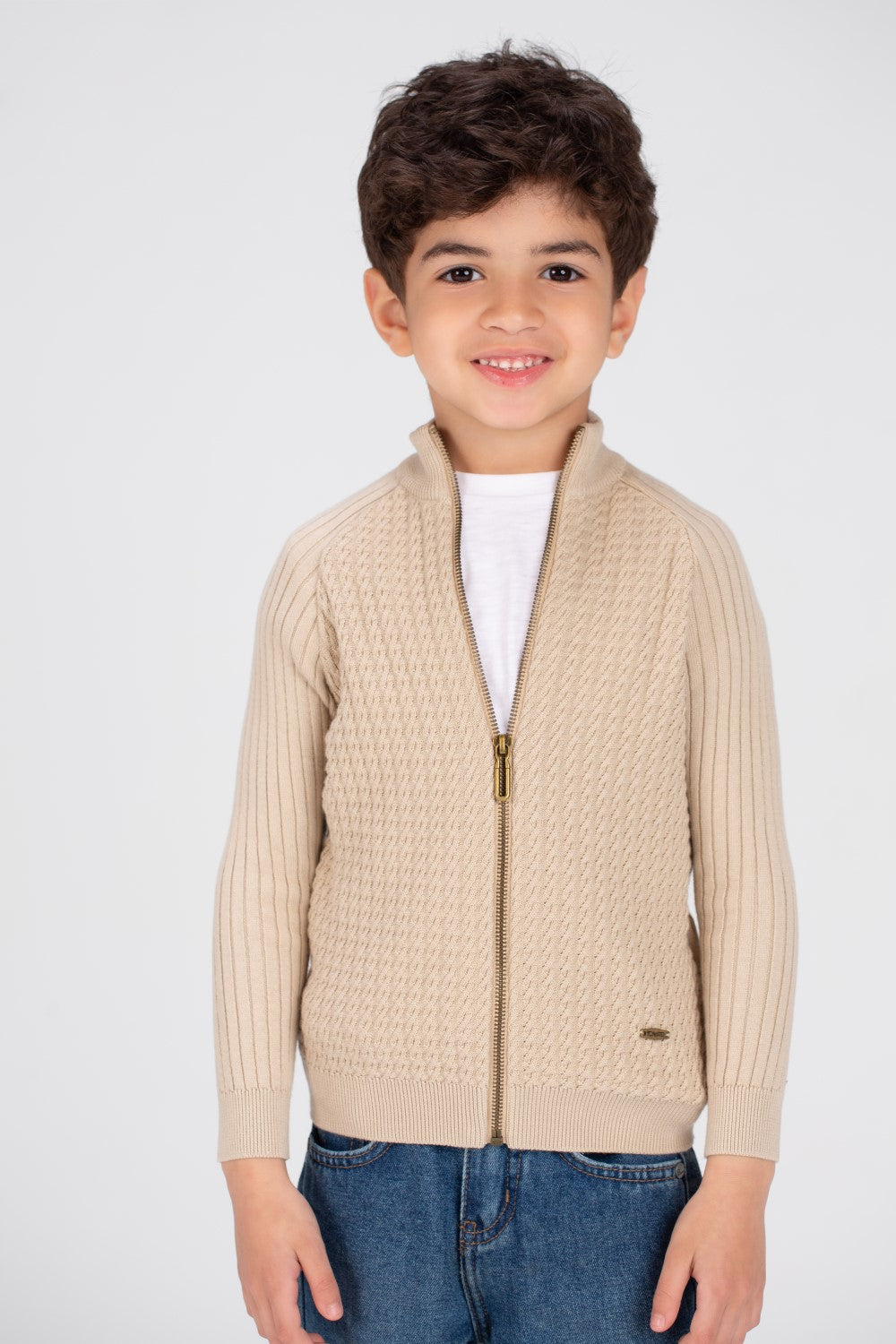 بلوفر صوف أساسي مبطن بسحاب كامل للأولاد بتصميم SlimFit وتصميم فريد