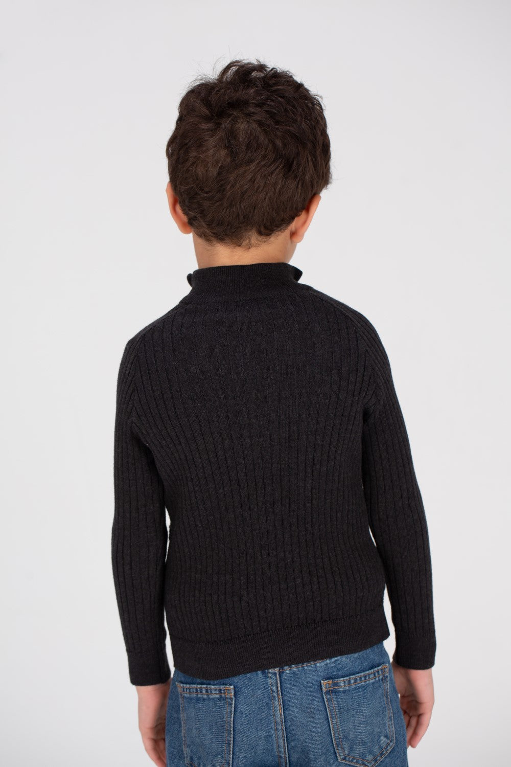 بلوفر صوف أساسي مبطن بسحاب كامل للأولاد بتصميم SlimFit وتصميم فريد